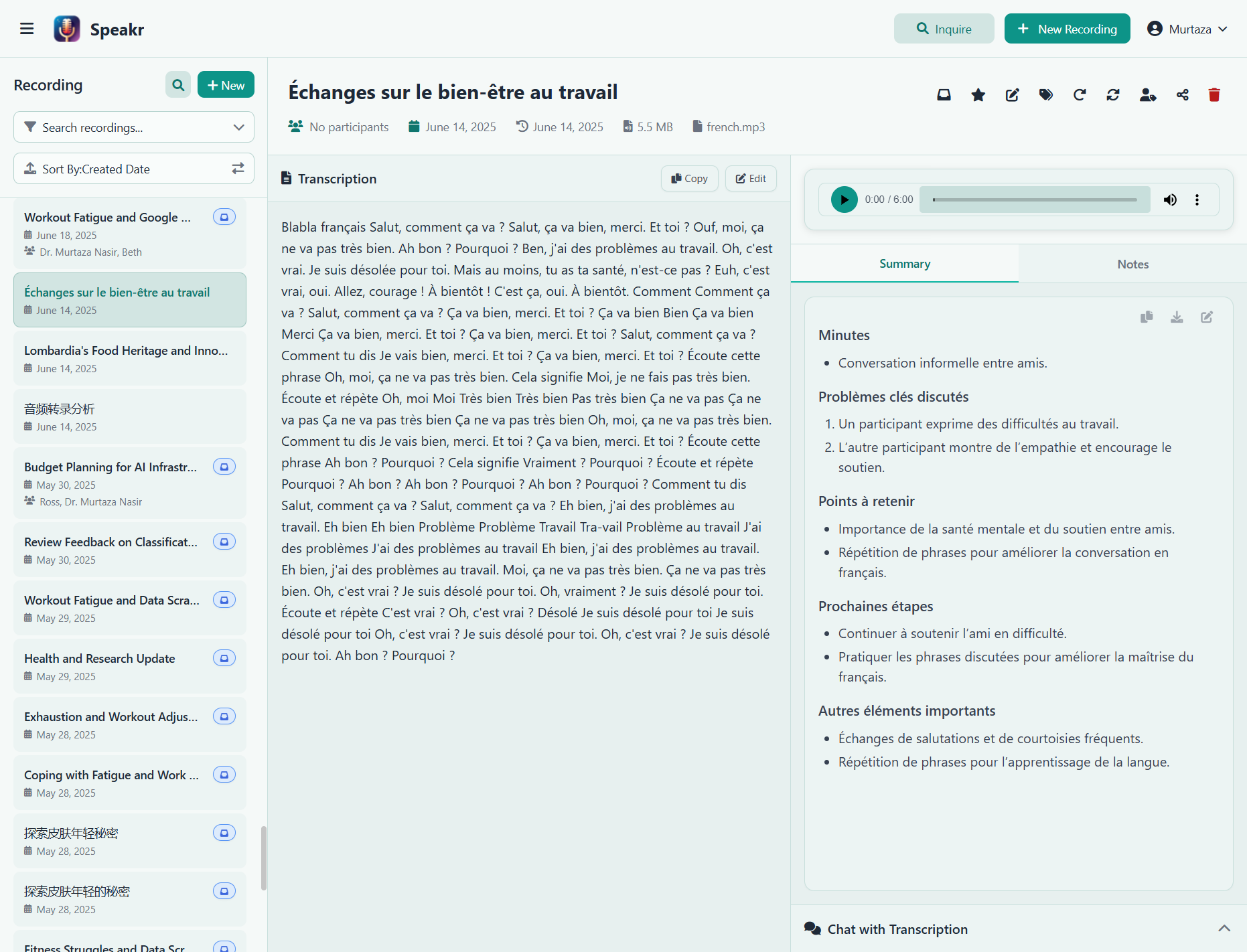 Simple Transcription View